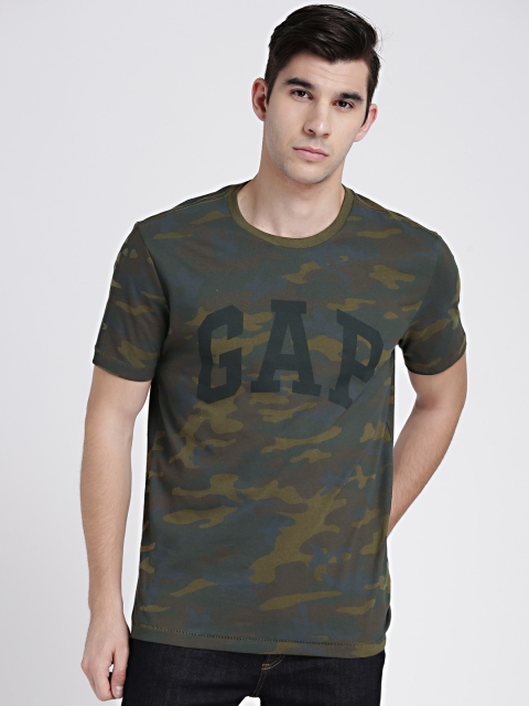 

GAP Men Olive Green Logo Camo Print T-Shirt