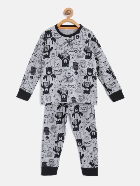 

Lazy Shark Boys Grey Melange & Black Printed Night Suit LSNF0013-67