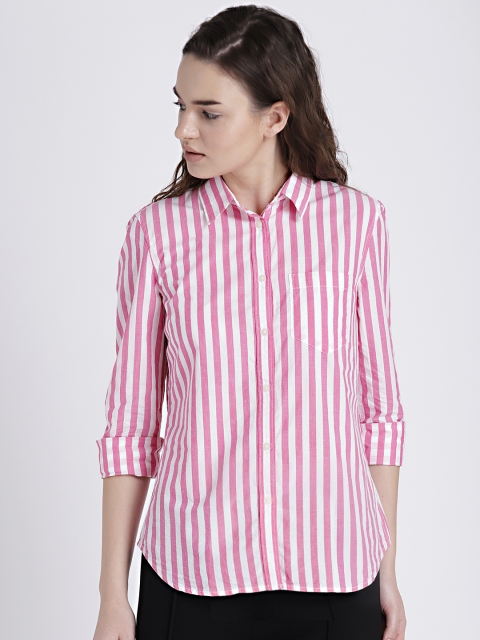 

GAP Women's White & Pink Boyfriend Stripe Shirt
