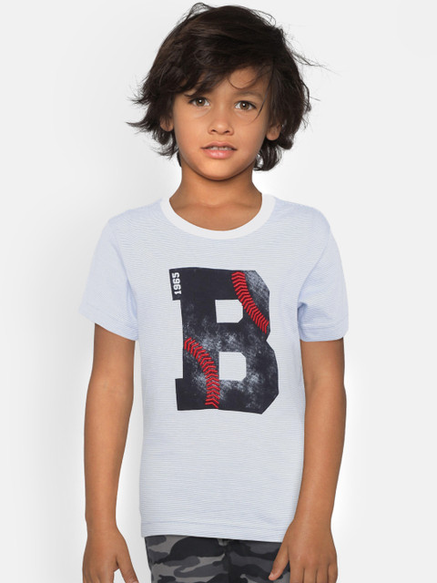

United Colors of Benetton Boys Blue & White Striped Round Neck T-shirt