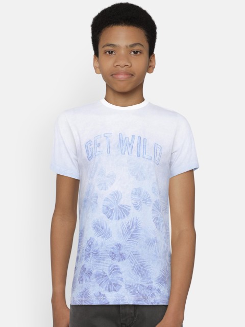 

United Colors of Benetton Boys Blue & White Printed Round Neck T-shirt