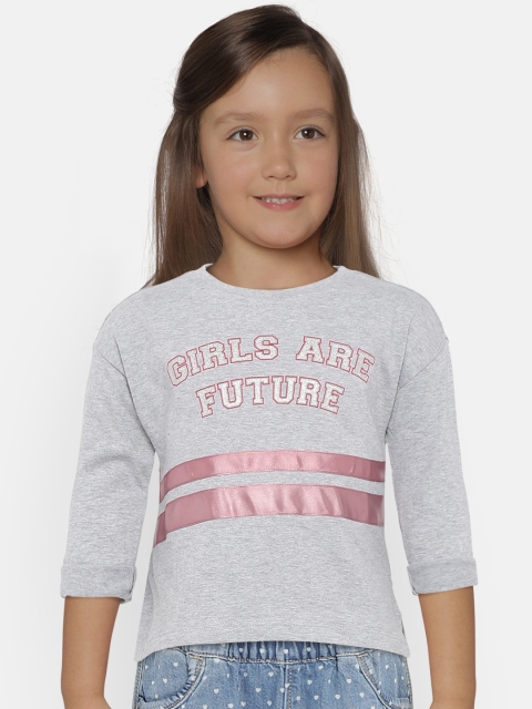 

United Colors of Benetton Girls Grey Melange Printed Round Neck T-shirt