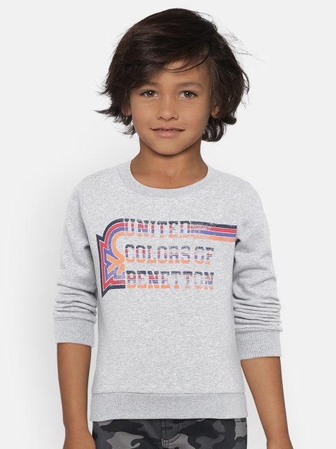

United Colors of Benetton Boys Grey Melange Printed Sweatshirt