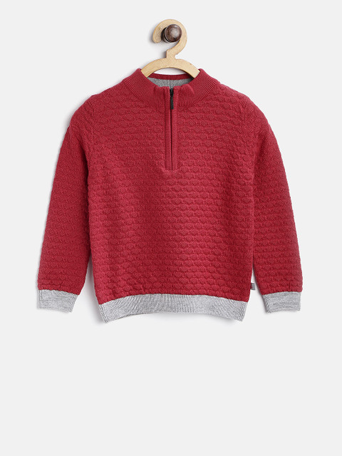 

United Colors of Benetton Boys Red Self Design Pullover