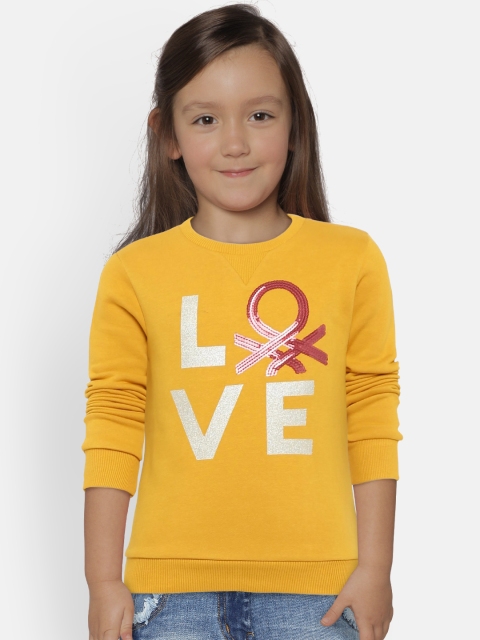 

United Colors of Benetton Girls Mustard Yellow Printed Sweatshirt