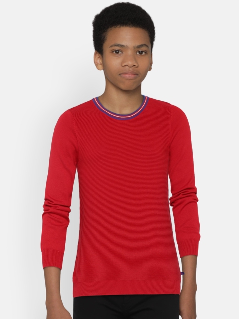 

United Colors of Benetton Boys Red Self Design Pullover
