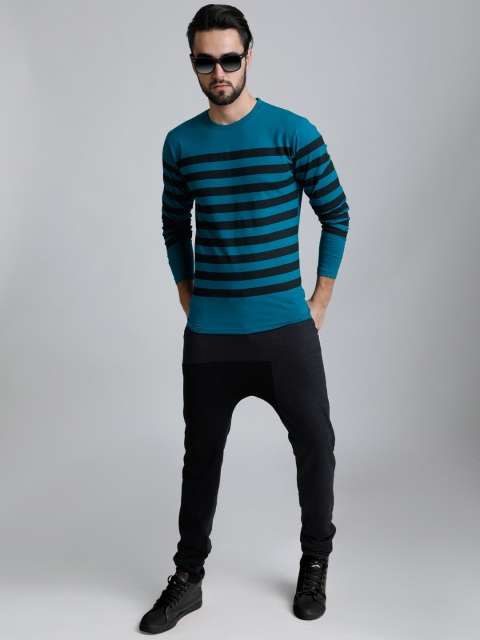 

DILLINGER Men Blue & Black Striped Round Neck T-shirt