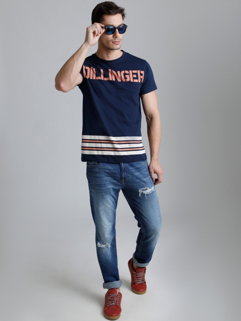 

DILLINGER Men Navy Blue Printed Round Neck T-shirt