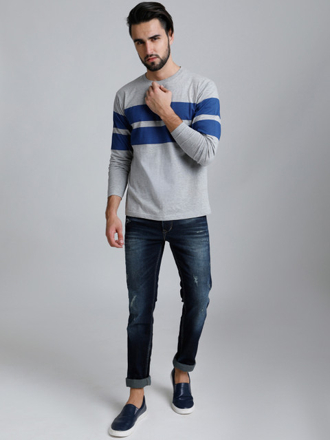 

DILLINGER Men Grey Melange Colourblocked Round Neck T-shirt