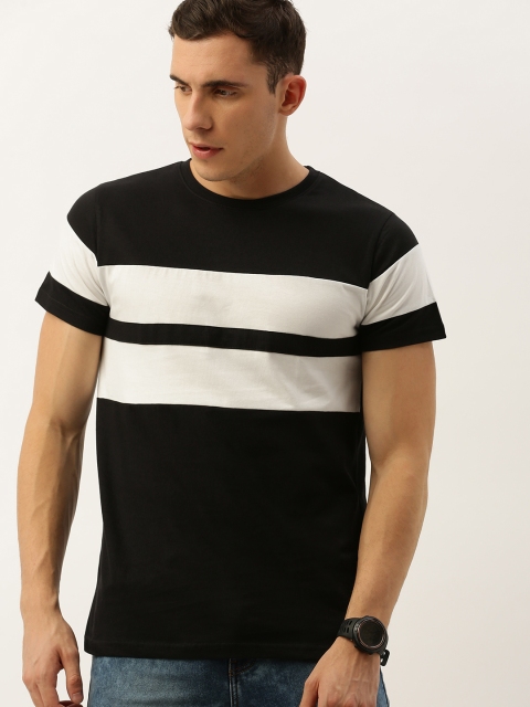 

DILLINGER Men Black White Striped Round Neck Pure Cotton T-shirt