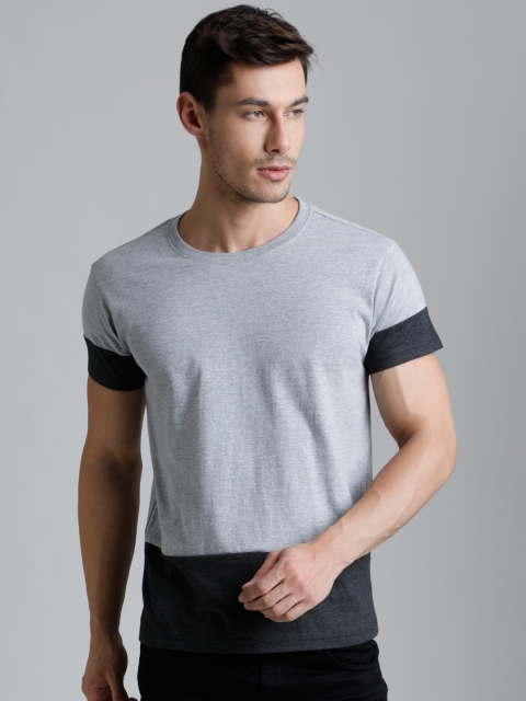 

DILLINGER Men Grey Melange Colourblocked Round Neck T-shirt
