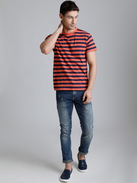 

DILLINGER Men Coral Striped Round Neck T-shirt