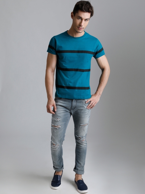 

DILLINGER Men Blue Striped Round Neck T-shirt