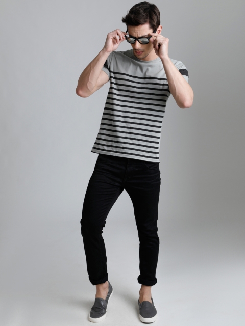 

DILLINGER Men Grey Striped Round Neck T-shirt