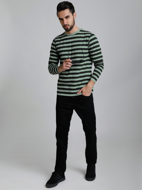 

DILLINGER Men Green Striped Round Neck T-shirt