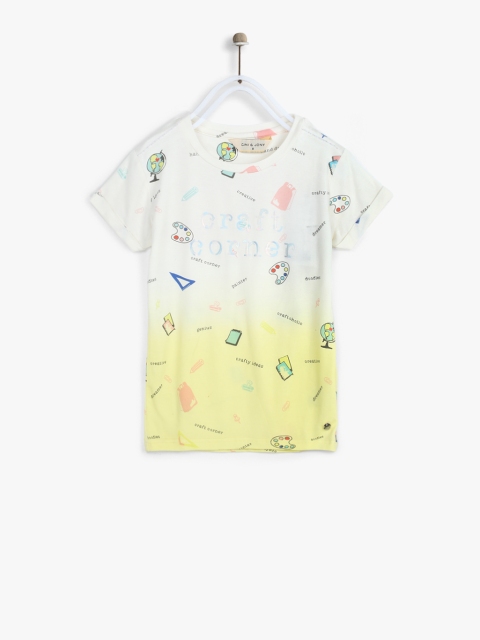 

Gini and Jony Girls White Printed Round Neck T-shirt