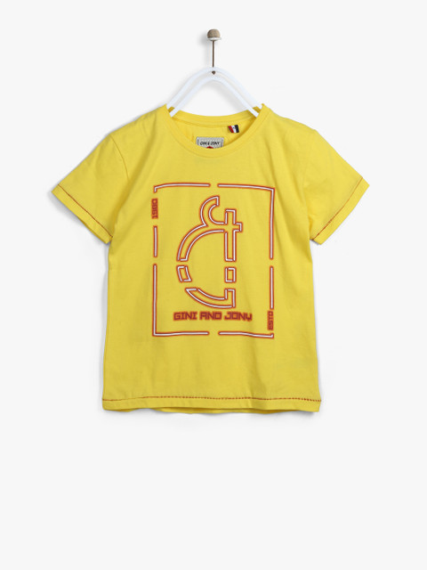 

Gini and Jony Boys Yellow Printed Round Neck T-shirt