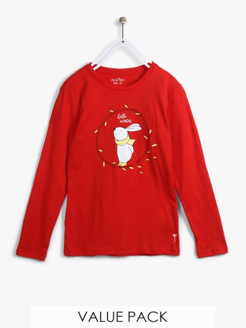 

Palm Tree Girls Printed Pack Of 3 Pure Cotton T-shirts, Red