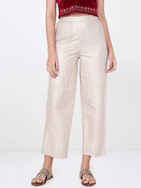 

Global Desi Women Off-White Printed Straight Palazzos