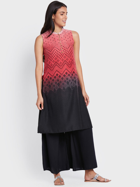 

Global Desi Women Red & Black Printed Straight Kurta