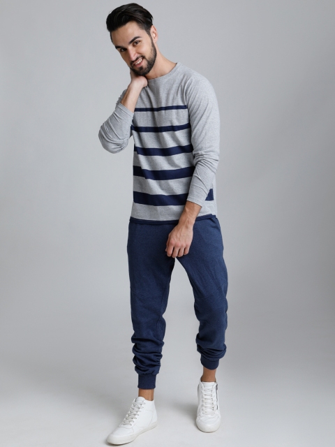 

DILLINGER Men Grey Melange Striped Round Neck T-shirt