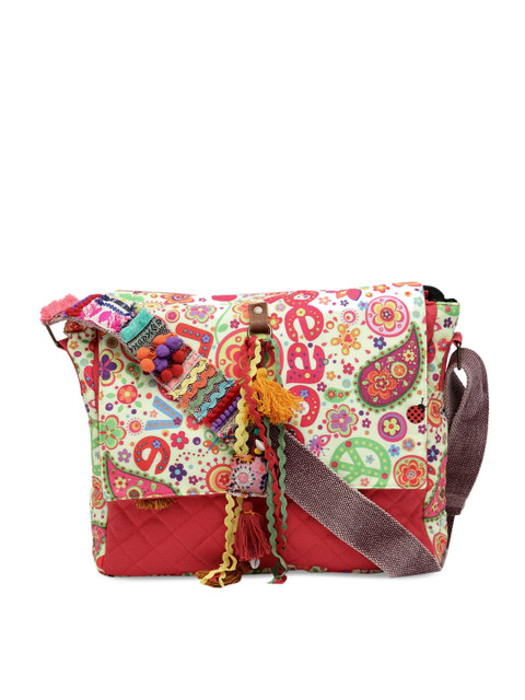 

The House of Tara Unisex Red & White Printed & Textured Messenger Bag
