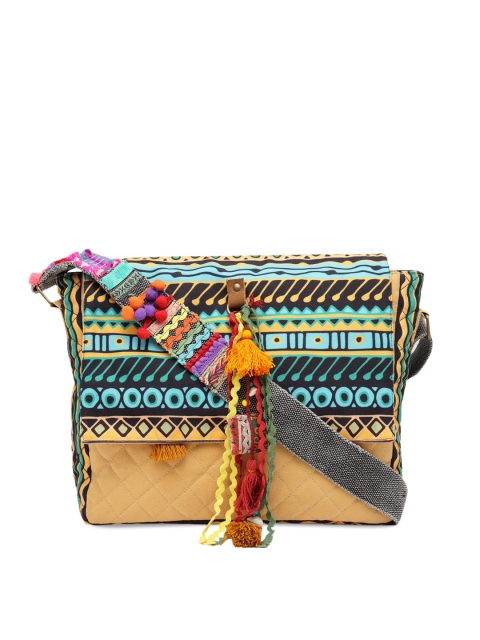 

The House of Tara Unisex Yellow & Multicoloured Printed Messenger Bag