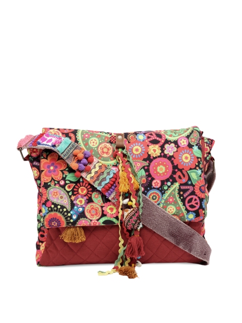 

The House of Tara Unisex Maroon & Multicoloured Printed Messenger Bag