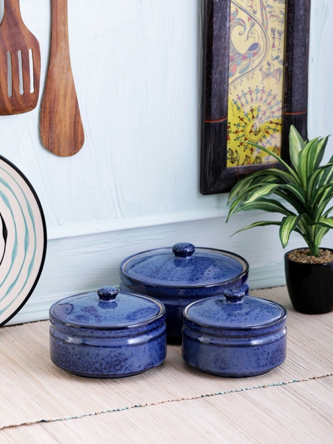 

VarEesha Blue Set Of 3 Serving Bowls with Lids