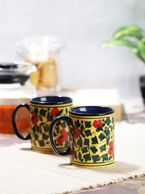 

VarEesha Yellow & Green Set of 2 Ceramic Milk/ Coffee Mugs