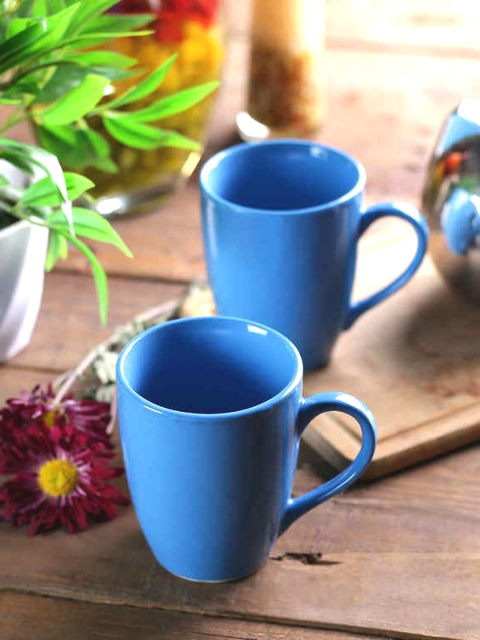 

VarEesha Set of 2 Blue Solid Hand-Painted Ceramic Milk Mugs