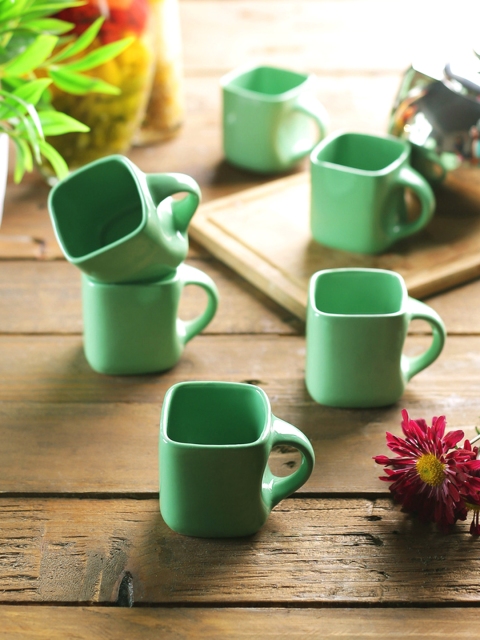 

VarEesha Green Set of 6 Solid Ceramic Square Cups