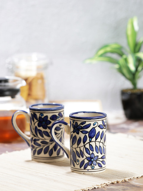 

VarEesha White & Blue Set of 2 Hand-Painted Cups