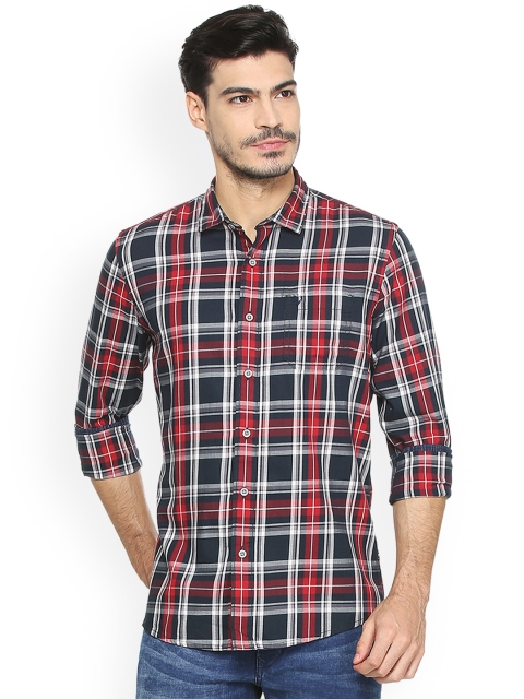 

Solly Jeans Co. Men Navy Blue & Red Slim Fit Checked Casual Shirt