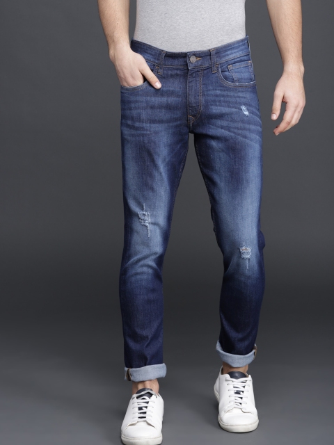 

WROGN Men Blue Slim Fit Mid-Rise Mildly Distressed Stretchable Jeans