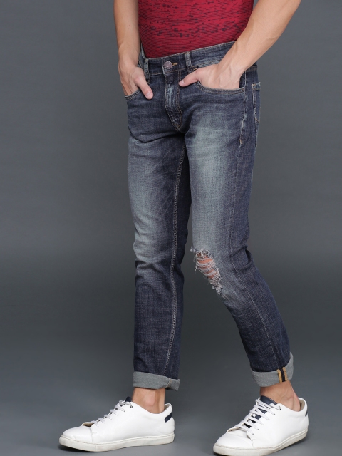 

WROGN Men Blue Slim Fit Mid-Rise Mildly Distress Stretchable Jeans