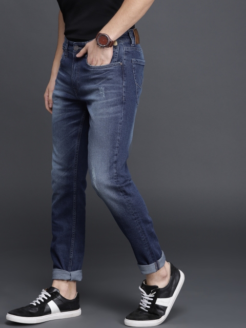 

WROGN Men Blue Slim Fit Mid-Rise Low Distress Stretchable Jeans