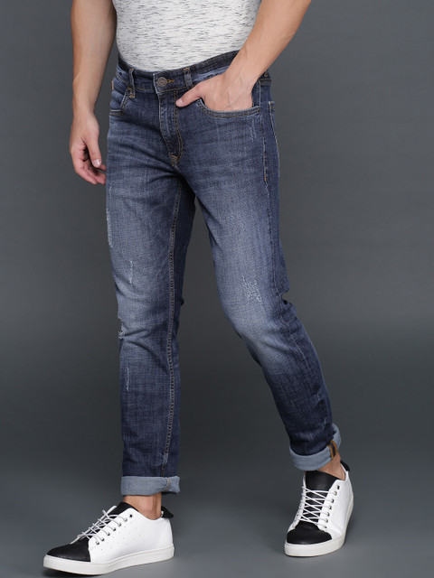 

WROGN Men Blue Slim Fit Mid-Rise Low Distress Stretchable Jeans
