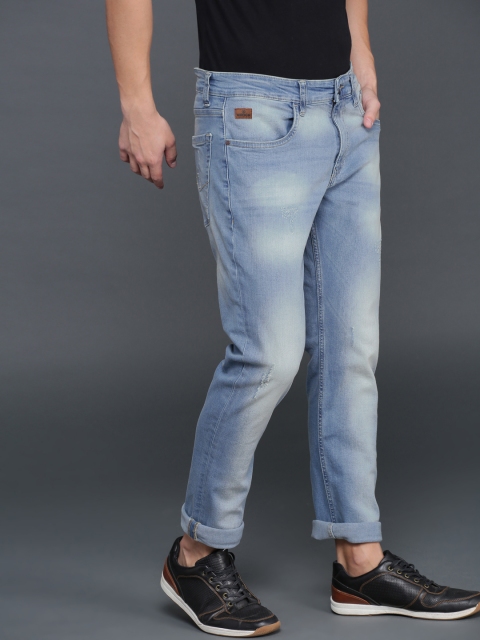 

WROGN Men Blue Slim Fit Mid-Rise Low Distressed Stretchable Jeans
