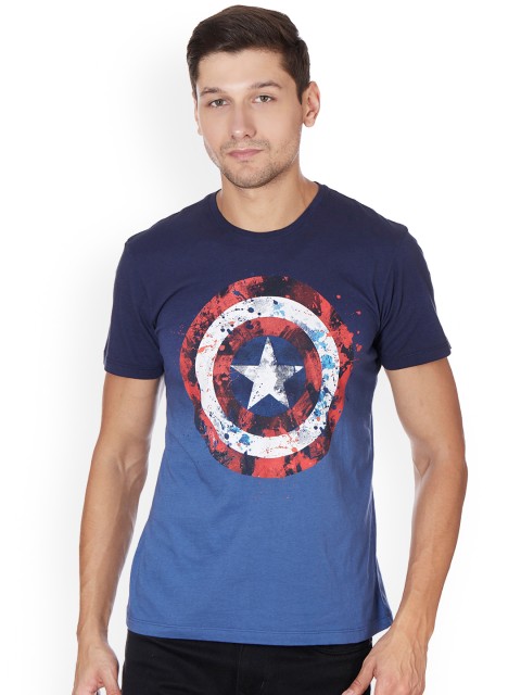 

Free Authority Men Blue Captain America Printed Round Neck T-Shirt