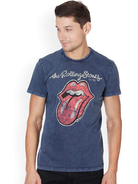 

Free Authority Men Blue THE ROLLING STONES Printed Round Neck T-Shirt