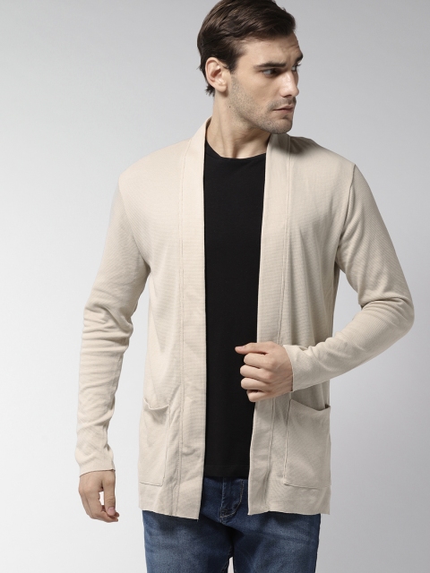 

FOREVER 21 Men Beige Self Design Front-Open Sweater