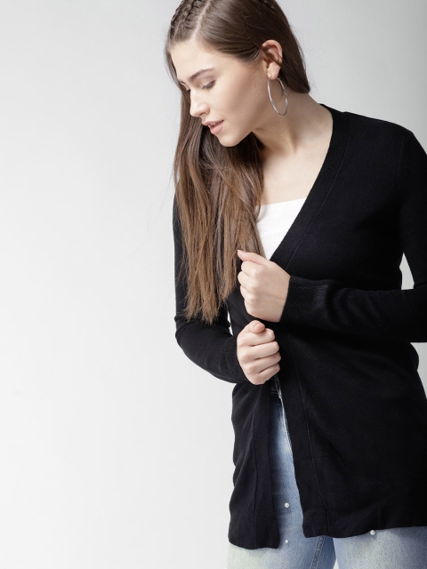 

FOREVER 21 Women Black Solid Front-Open Cardigan