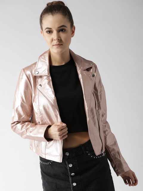 

FOREVER 21 Women Dusty Pink Solid Biker Jacket