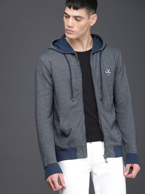

WROGN Men Grey Solid Hooded Sweatshirt