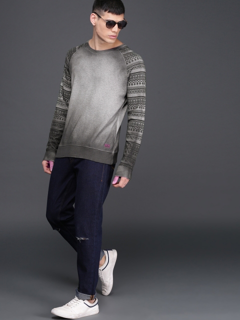 

WROGN Men Grey Solid Sweatshirt