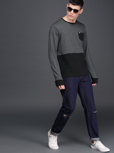 

WROGN Men Grey & Black Colourblocked Sweatshirt