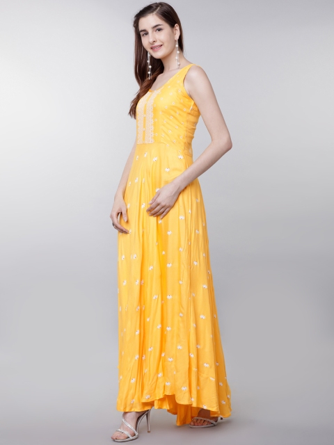 

Vishudh Women Yellow Self Design Maxi Dress
