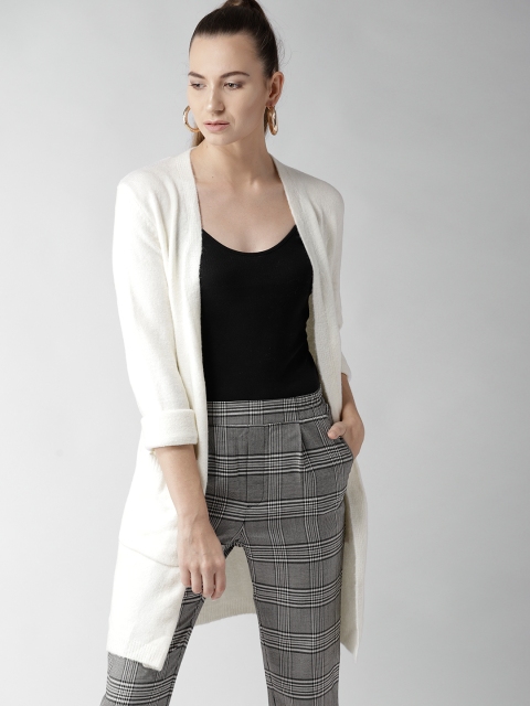 

FOREVER 21 Women Off-White Solid Front-Open Sweater