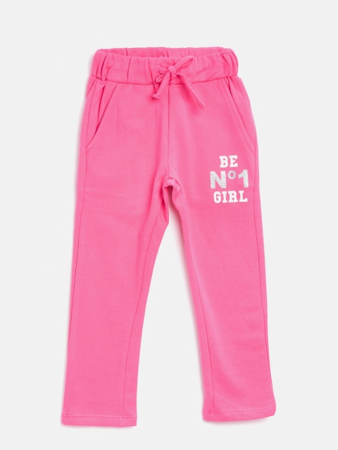 

TAMBOURINE Girls Pink Solid Track Pants with Printed Detail